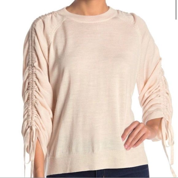 All Saints Merino Wool Ruched Sleeve Ero Sweater - Picture 3 of 10